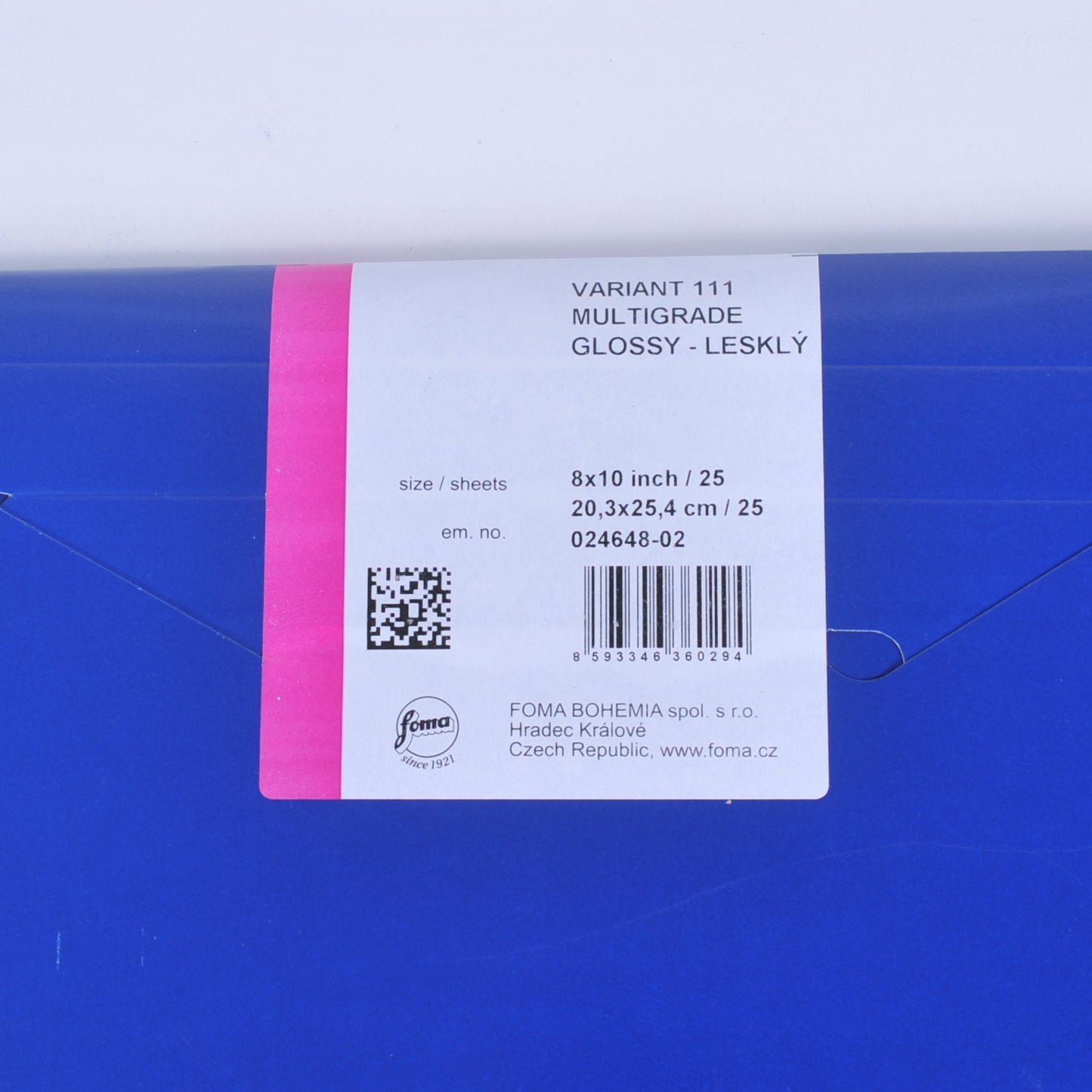 フォマ/FOMA フォマブロムバリアント111 モノクロ印画紙 マルチグレード バライタ紙 光沢 六切(20.3x25.4cm) 【25枚】