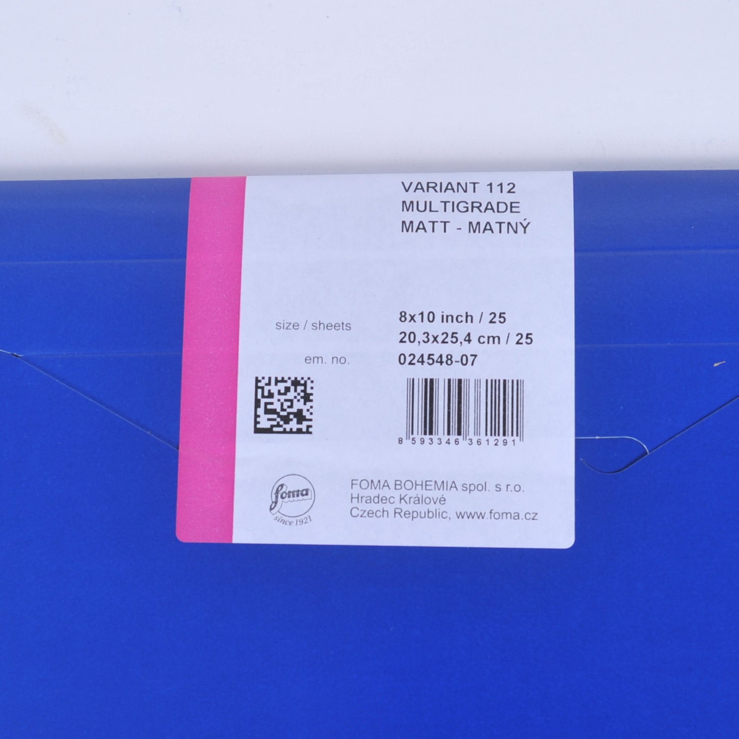 フォマ/FOMA フォマブロムバリアント112 モノクロ印画紙 マルチグレード バライタ紙 マット 六切(20.3x25.4cm) 【25枚】