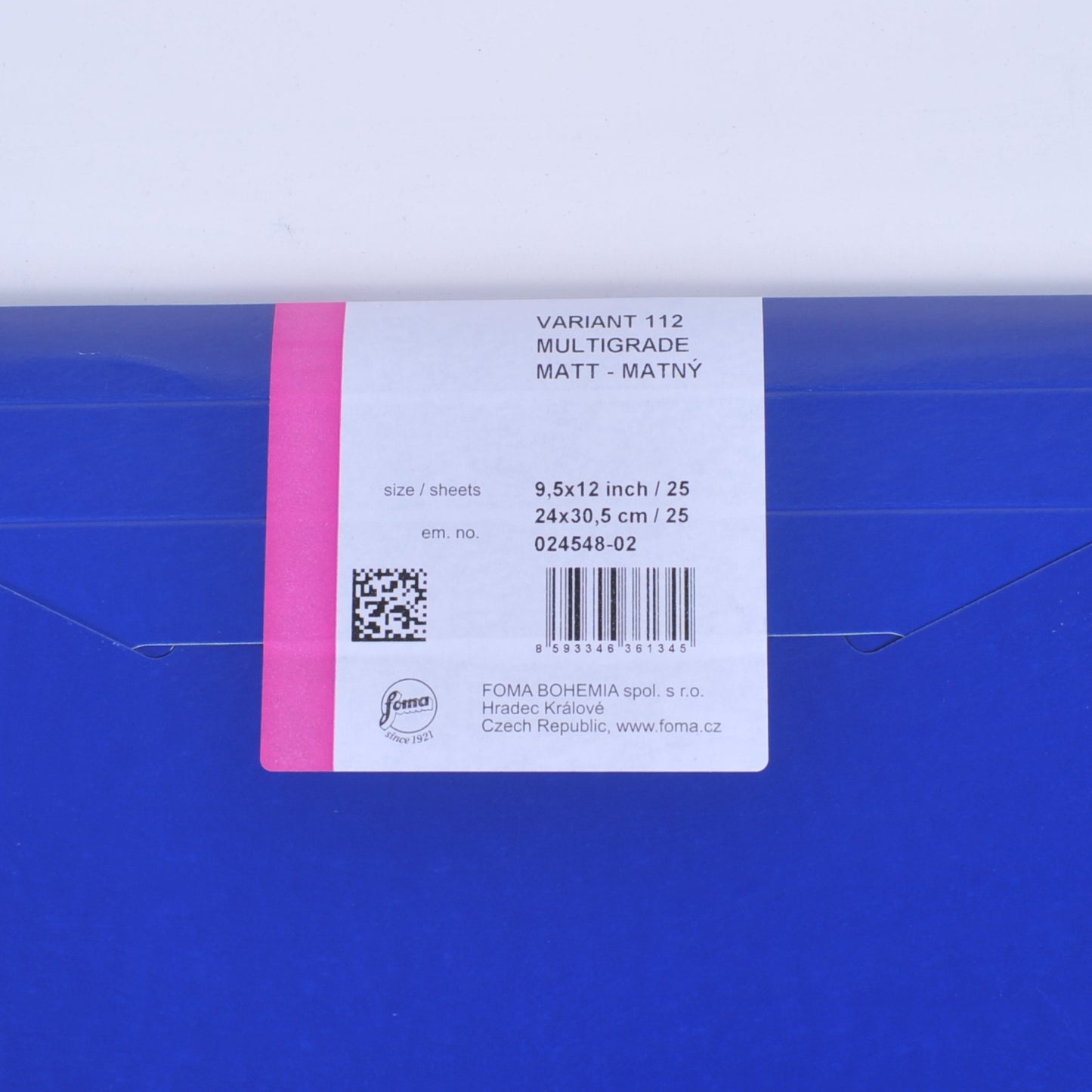 フォマ/FOMA フォマブロムバリアント112 モノクロ印画紙 マルチグレード バライタ紙 マット 小四切(24x30.5cm) 【25枚】